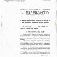 Circolare del Ministero della Pubblica Istruzione sui corsi di lingua esperanto